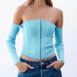 Zara Blue Knit Bustier corset Top